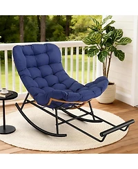 gaomon Papasan Rocking Chair with Removable Polyester Cushion, Extendable Footrest, Rattan Rocker
