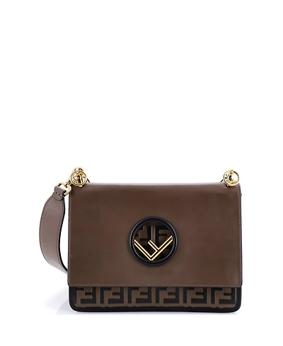 Pre-Owned Fendi Medium Kan I F Shoulder Bag Leather with Zucca Embossed Detail