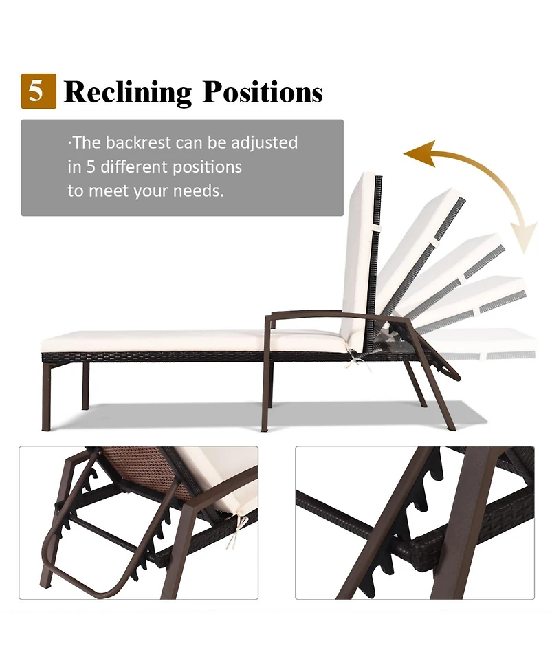 Sugift Two Piece Patio Rattan Reclining Chaise Lounge Chairs with Cushions