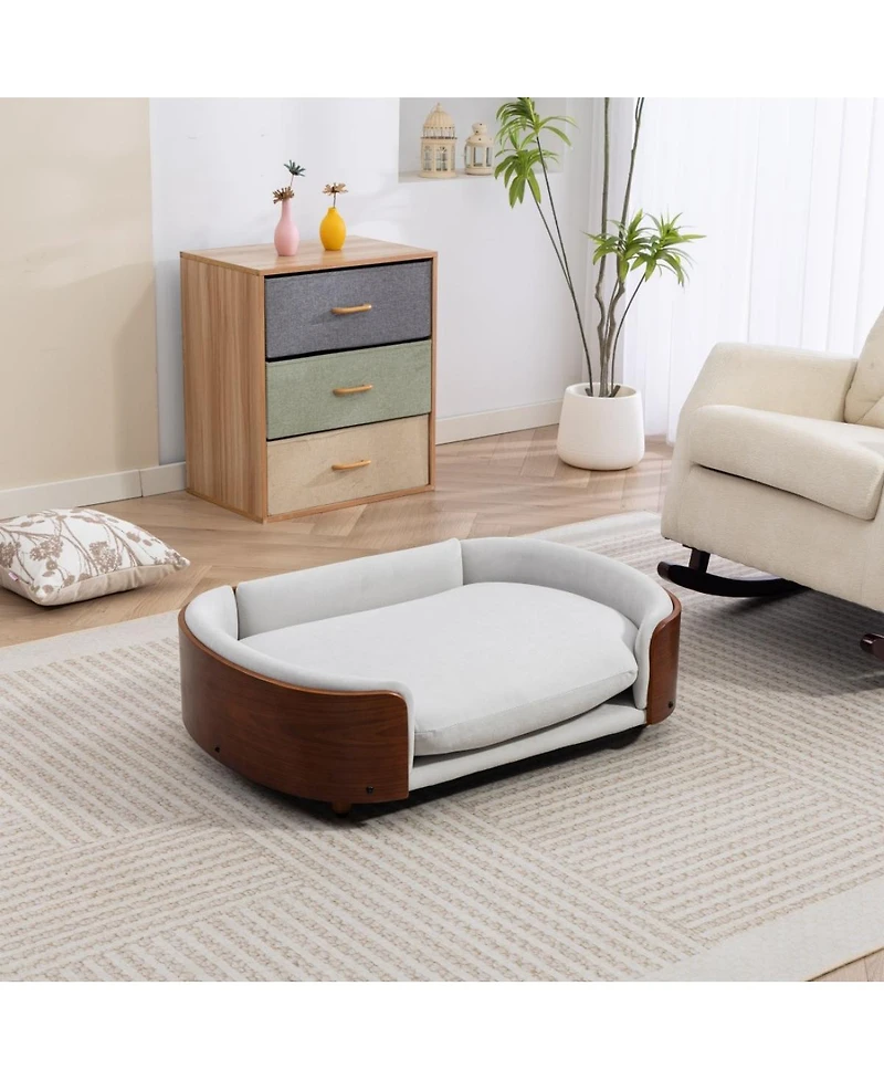 6thdruple Dog Sofa Bed with Velvet Cushion and Wood Legs