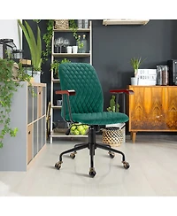 Sugift Velvet Home Office Chair with Wooden Armrests