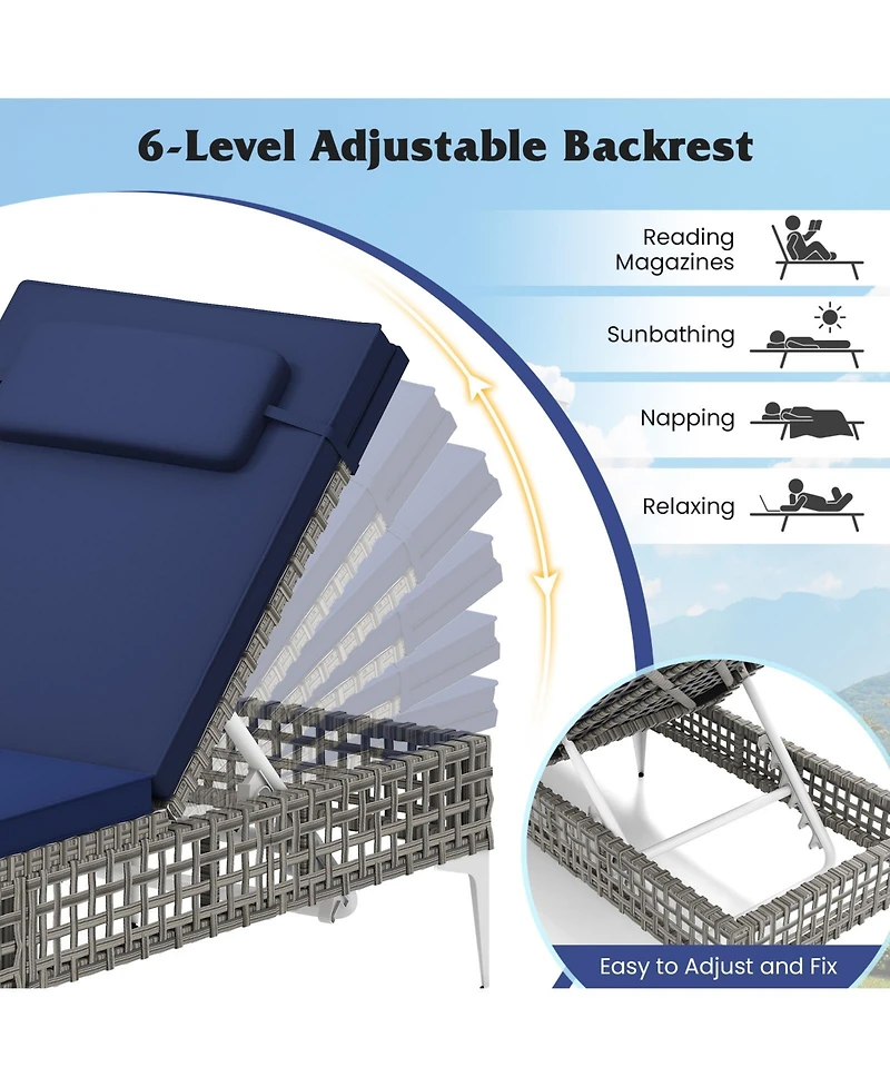 Sugift Patio Chaise Lounge Chair with Adjustable Backrest and Headrest