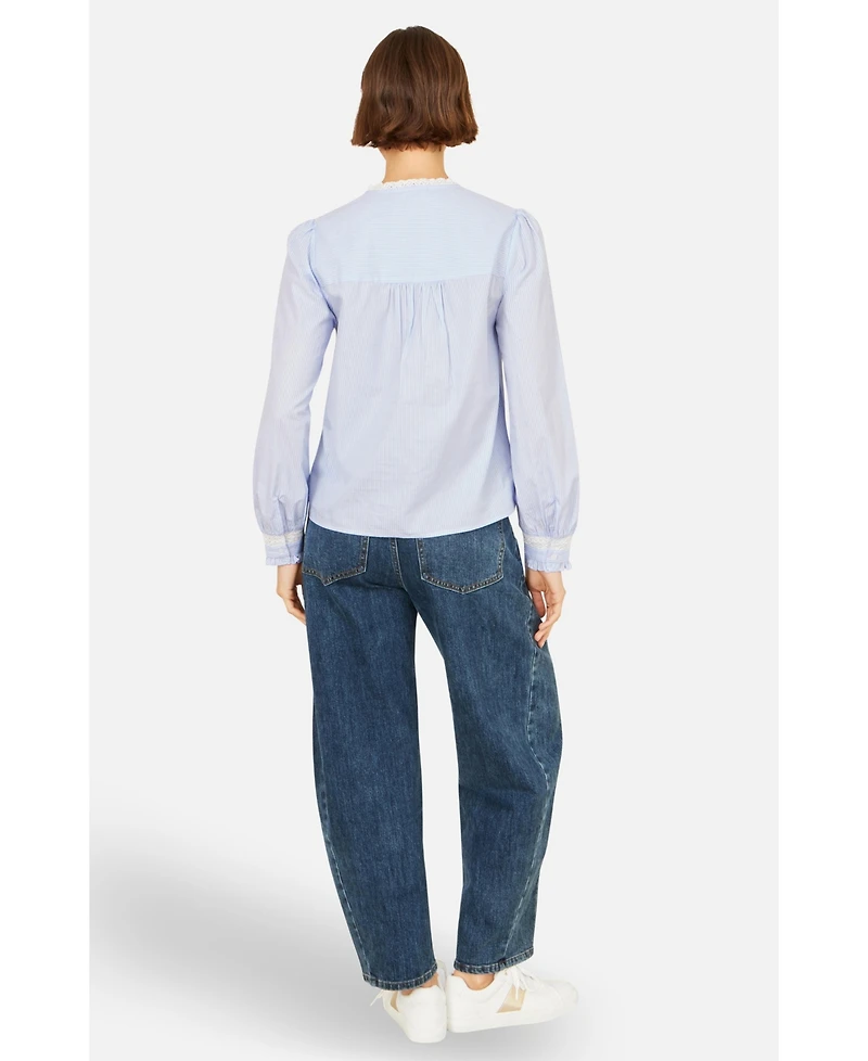 Yumi Women's Stripe Shirt With Lace Detail