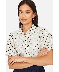 Yumi Women's Polka Dot Lace Boxy Shirt