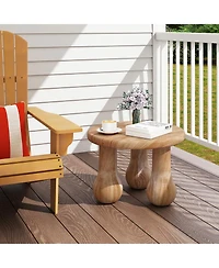 Sugift 24" Small Solid Mahogany Wood Coffee Table with Thickened Top and Column Legs