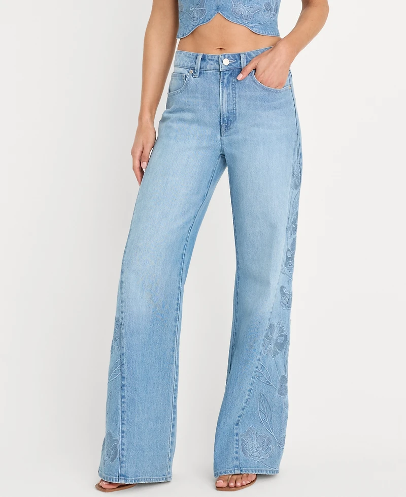 Good American Women's High-Rise Wide-Leg Embroidered Jeans