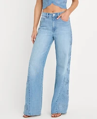 Good American Women's High-Rise Wide-Leg Embroidered Jeans