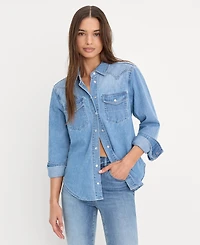 Good American Women's Slim-Fit Long-Sleeve Denim Shirt
