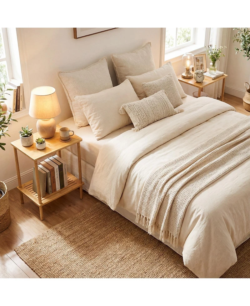 Sugift Side Table Set of 2 ,2-Tier Bamboo End Table with Storage Shelves Rectangular Tea Sofa Table