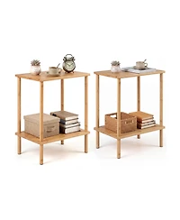 Sugift Side Table Set of 2 ,2-Tier Bamboo End Table with Storage Shelves Rectangular Tea Sofa Table