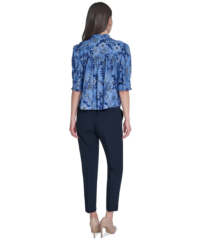 Tommy Hilfiger Women's Floral Print Elbow-Sleeve Blouse