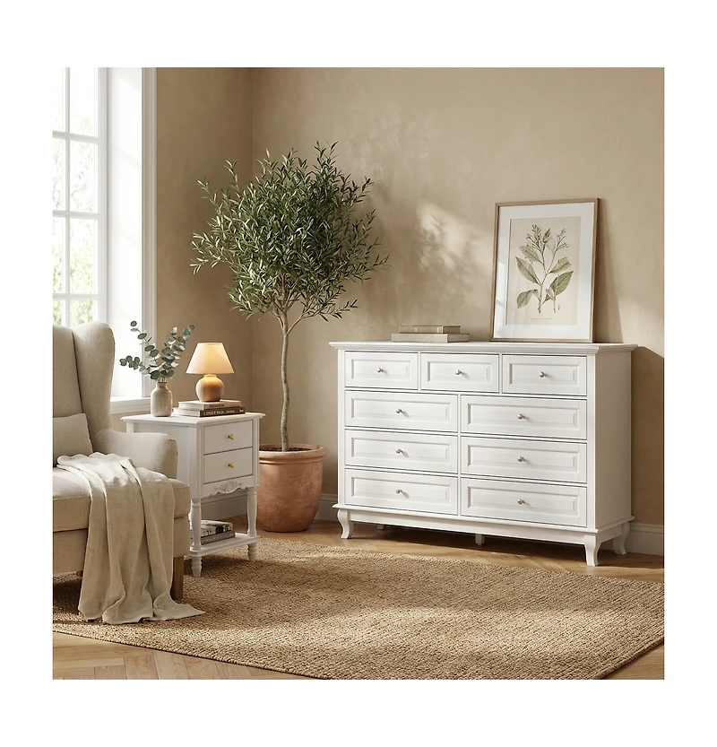 Homsee Modern 9 Drawer Dressing Table and 2 Drawer Bedside Table, Chest and Nightstand, Created for Macy's