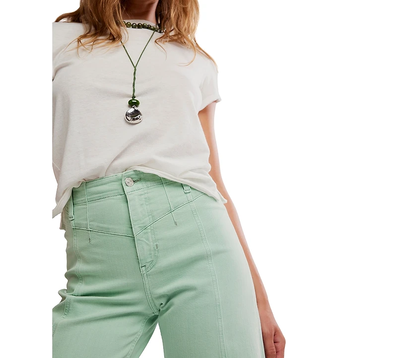 Free People Women's Libre Front-Seam Wide-Leg Jeans