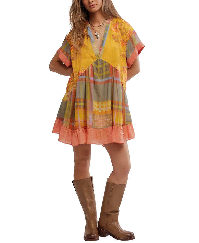 Free People Women's Agnes Printed V-Neck Cotton Oversized Dress
