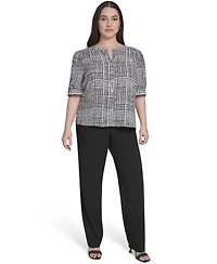 Calvin Klein Plus Printed Short-Sleeve Button-Down Blouse