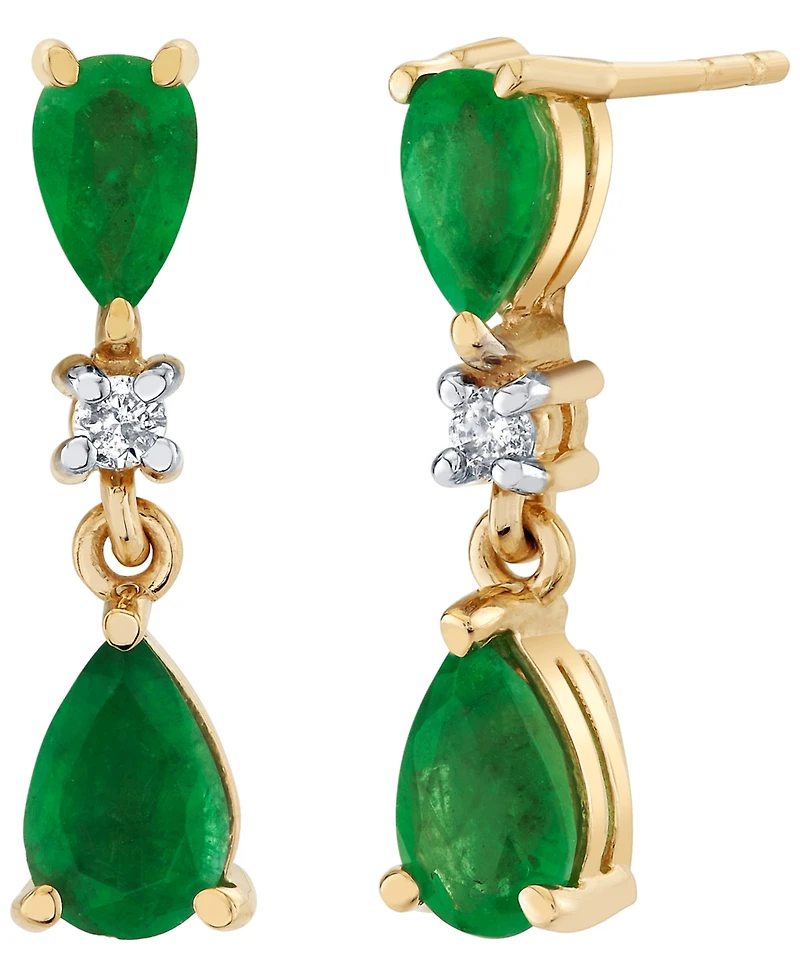 Macy's Emerald (1-1/4 ct. t.w.) and Diamond Accent Drop Earrings in 10k Yellow Gold