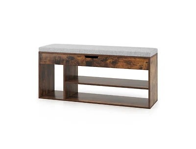 Slickblue Storage Shoe Bench with Padded Seat and 3 Open Shelves
