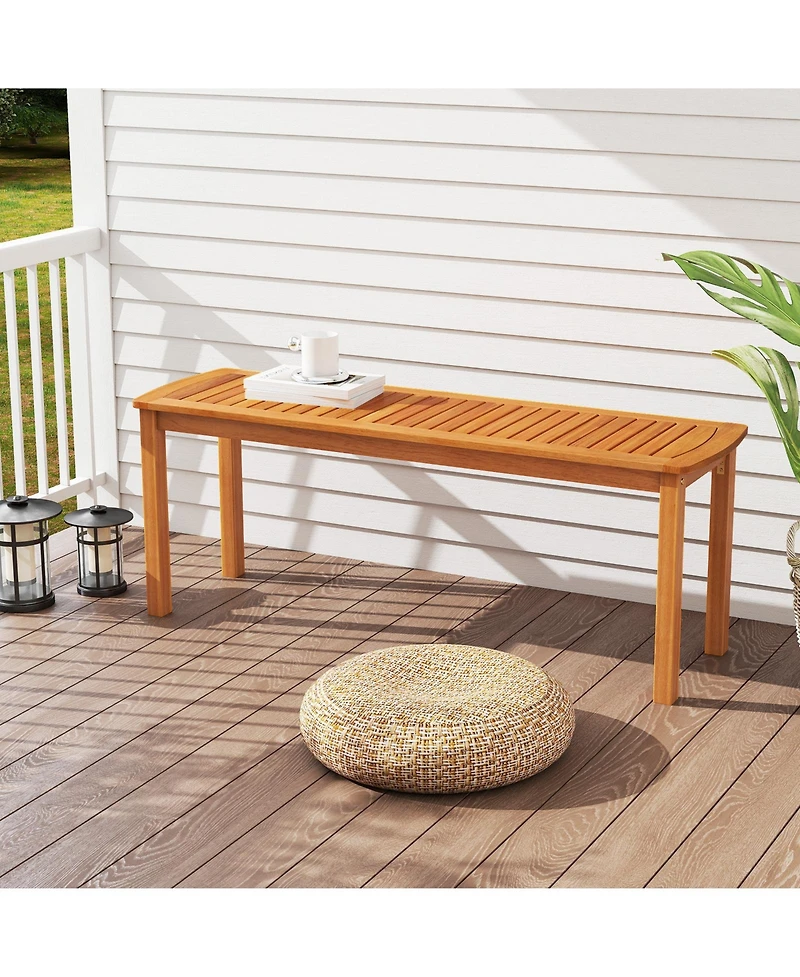 Sugift Set of 2 Acacia wood outdoor bench with slatted seat for garden