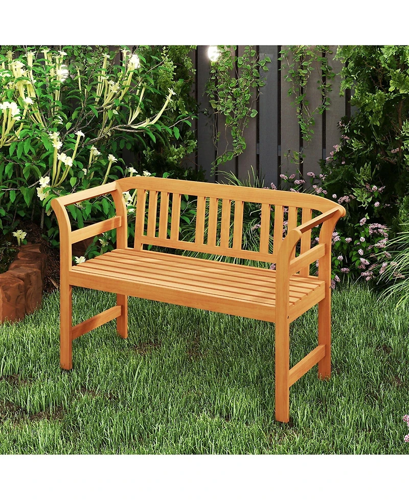 Sugift Acacia Wood 2-Person Patio Loveseat with Backrest and Armrests