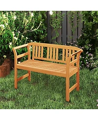 Sugift Acacia Wood 2-Person Patio Loveseat with Backrest and Armrests