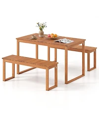 Sugift Acacia Wood Outdoor Garden Bench Set of 2 with Slatted Seat for Front Porch