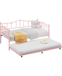 gaomon Daybed with Trundle, Metal Sofa Bed Frame with Steel Slat Support, Love Heart Design, No Box Spring