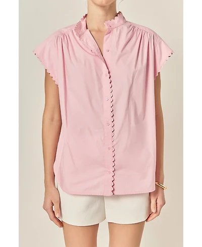 English Factory Women's Ric Rac Detailed Short Sleeve Shirt