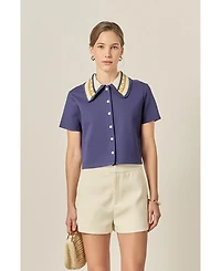 English Factory Women's Knitted Collar Button Up Top