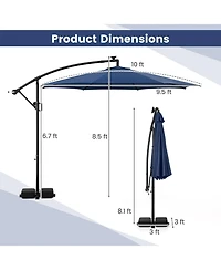 Sugift 10 ft Solar Offset Hanging Umbrella with Base and Led Lights