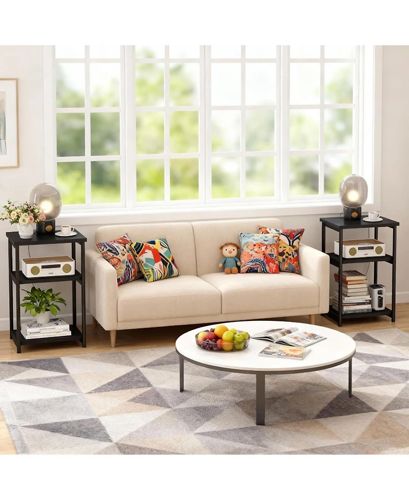 gaomon Slim Industrial 3-Tier Wood and Metal Mobile End Table with Storage Shelves