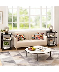 gaomon Slim Industrial 3-Tier Wood and Metal Mobile End Table with Storage Shelves