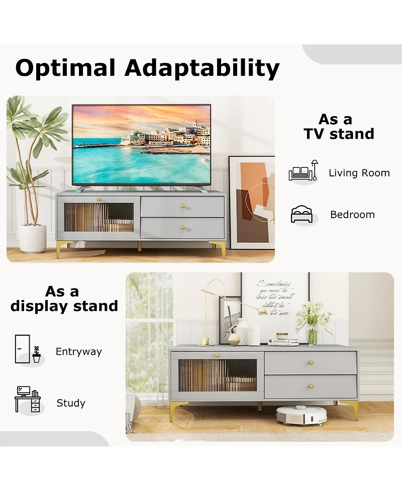 Sugift Tv Stand with Storage Compartments and Drawers for 55 in TVs