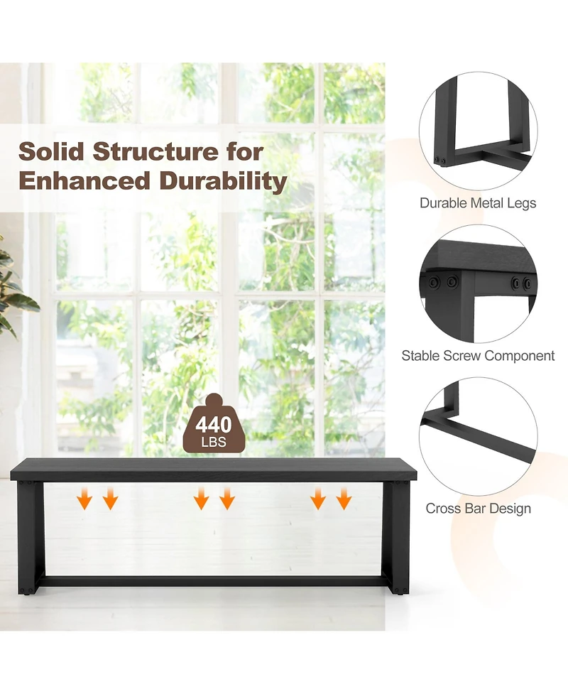 Sugift Wood Dining Bench with Metal Frame and Adjustable Foot Pads