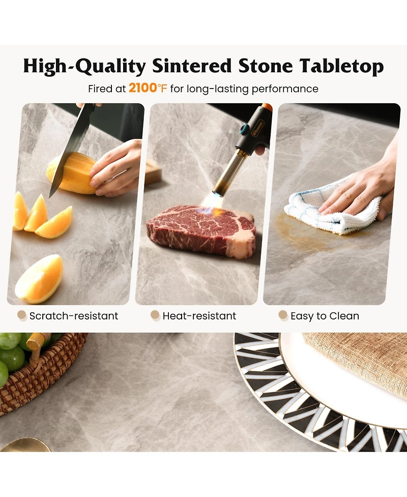 Sugift Rectangular Modern Sintered Stone Dining Table for Four