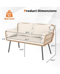 Sugift Outdoor Rattan Two Seat Chair with Cushions and Metal Legs