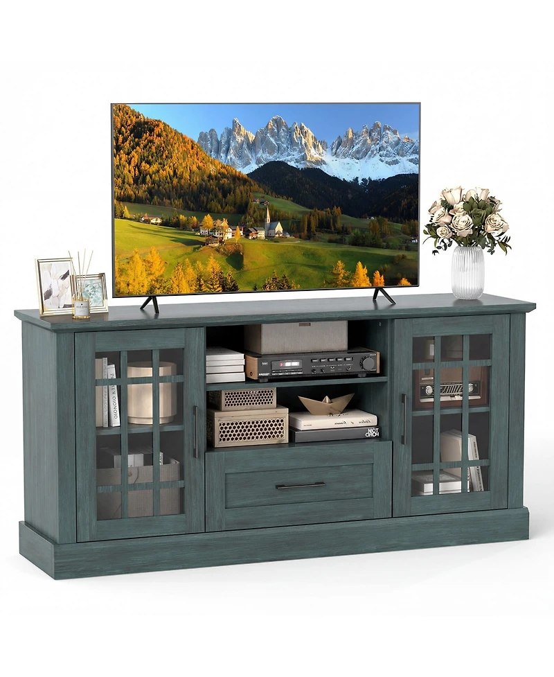 Sugift Tv Stand for TVs up to 70 in with Glass Doors and Storage