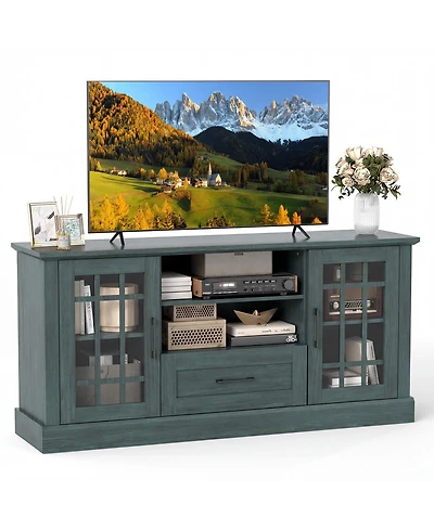 Sugift Tv Stand for TVs up to 70 in with Glass Doors and Storage