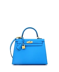 Pre-Owned HERMES Kelly 25 Handbag Blue Epsom with Gold Hardware