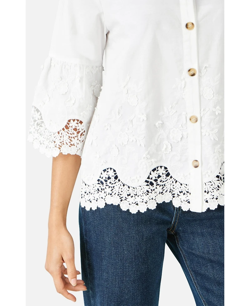 Yumi Women's Cotton Lace Border Shirt