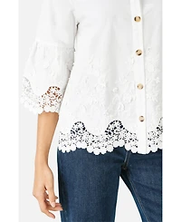 Yumi Women's Cotton Lace Border Shirt