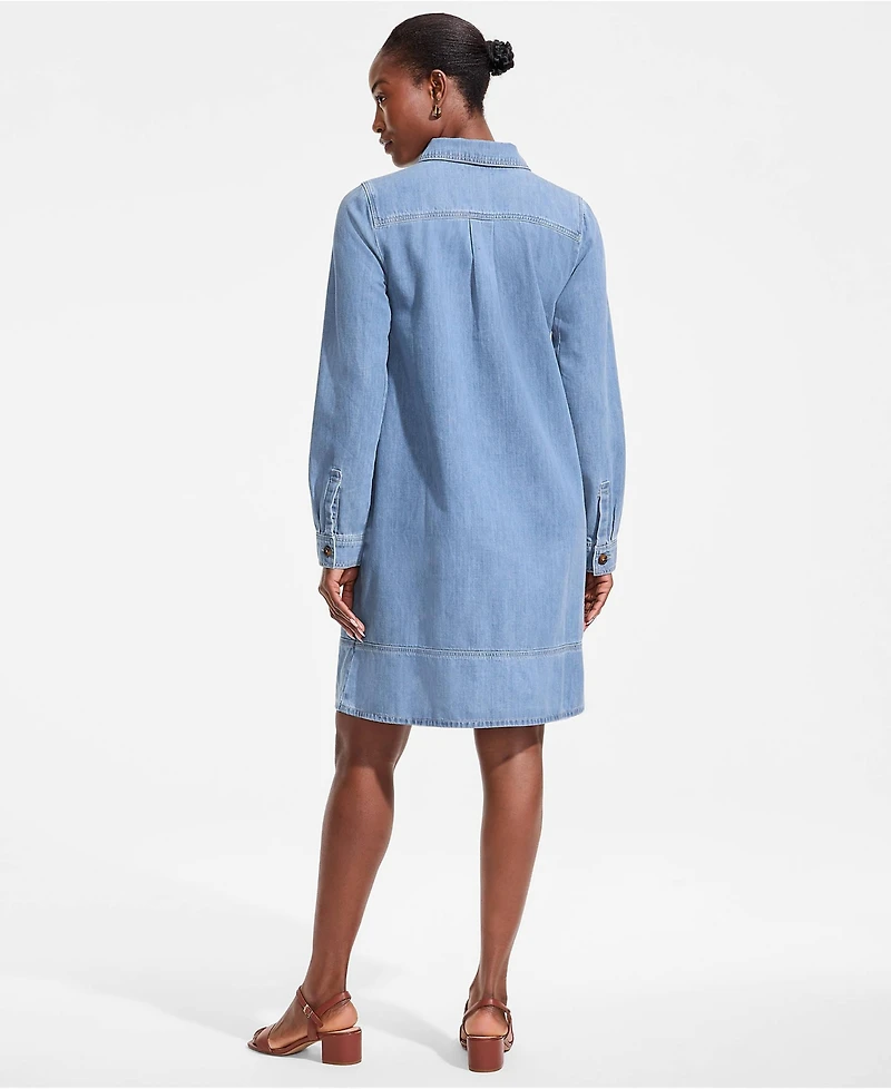 Lands' End Women's Light Weight Denim Popover At the Knee Dress