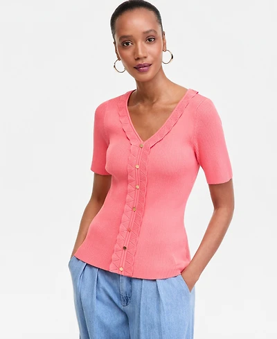 I.n.c. International Concepts Women's Short Sleeve V-Neck Cardigan