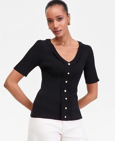 I.n.c. International Concepts Women's Short Sleeve V-Neck Cardigan