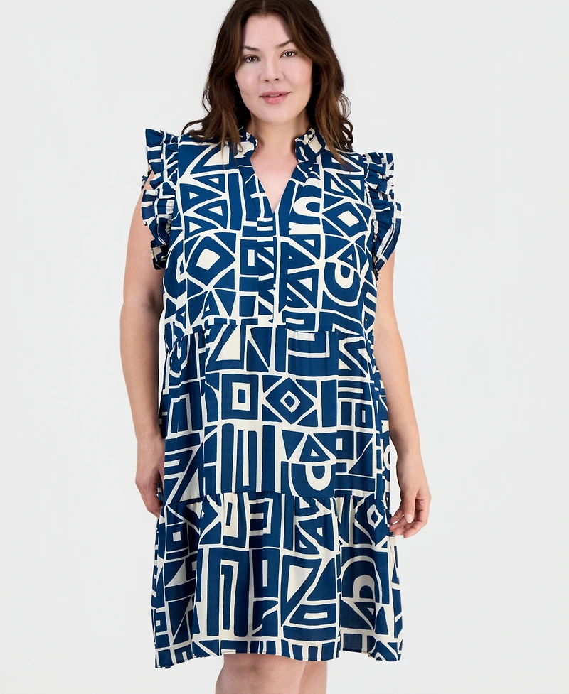 Sandra Darren Plus Ruffled Tiered Shift Dress