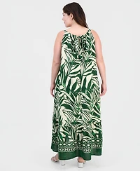 Sandra Darren Plus Sleeveless Border-Print Midi Dress