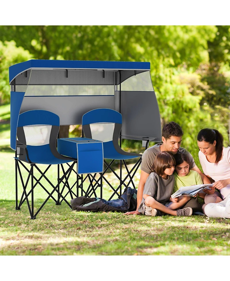 Sugift Double Beach Chair with Adjustable Canopy and Side Curtains