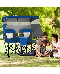 Sugift Double Beach Chair with Adjustable Canopy and Side Curtains