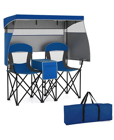 Sugift Double Beach Chair with Adjustable Canopy and Side Curtains