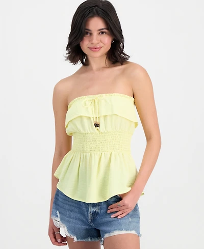 Derek Heart Juniors' Overlay Smocked Strapless Top