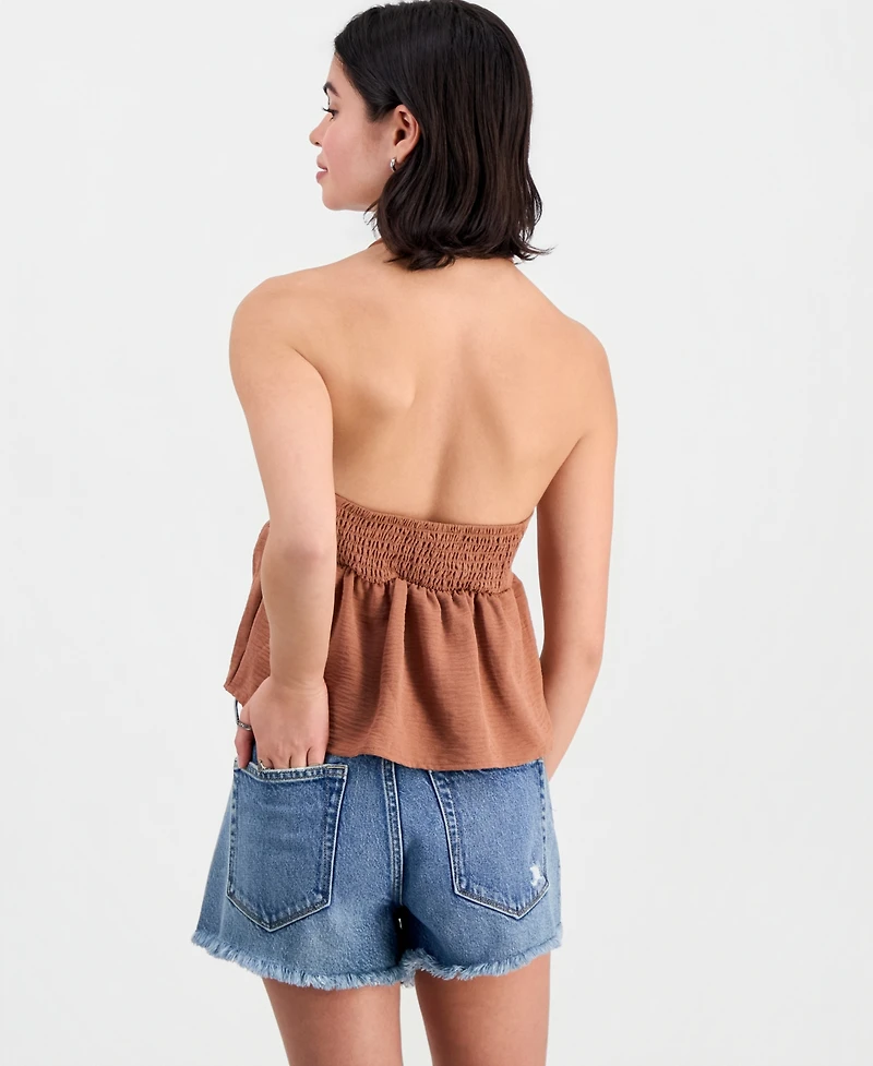 Derek Heart Juniors' Lace-Trim Gathered Halter Top